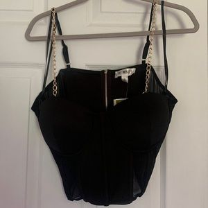 Corset bustier top with gold chain strap details and gold zipper. Never worn.